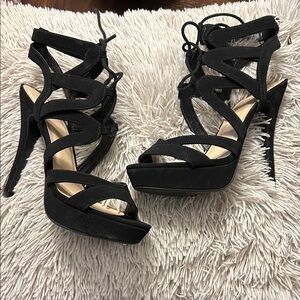 Strappy Lace-Up Platform High Heel Sandals - Black
